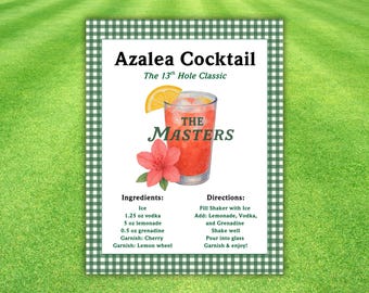 Receta imprimible del cóctel Azalea: Letrero para bar de fiesta Masters (PDF)