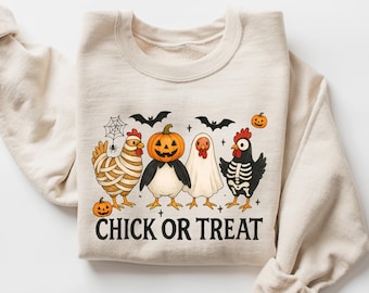 Halloween Chick or Treat Sweatshirt, Halloween Chicken Tshirt, Halloween Funny Chicken Shirt, Ghost Chicken Tee,Chicken Lovers Spooky SEason