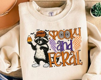 Spooky and Feral Raccoon Shirt, Halloween Sweatshirt, Funny Raccoon Halloween Shirt, Creepy Cute Raccoon Shirt, Raccoon Shirt