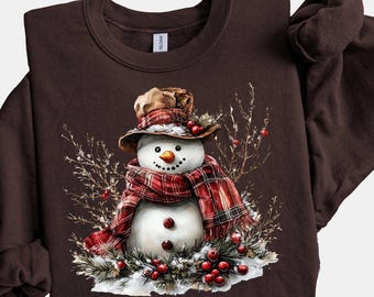 Sudadera navideña de muñeco de nieve, bonita camiseta de muñeco de nieve, camiseta navideña para mujer, bonita camiseta de invierno, regalo de Navidad, suéter navideño
