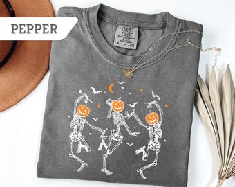 Comfort Colors®Dancing Skeleton Tee, Womens Halloween TShirt, Skeleton Halloween Tee, Skull Halloween Shirt, Cute Halloween,Fall Graphic Tee