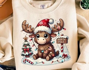 North Pole Reindeer Sweatshirt, Retro Reindeer Christmas Sweatshirt, Cute Reindeer Sweatshirt, Cozy Holiday Sweatshirt, Christmas Shirt