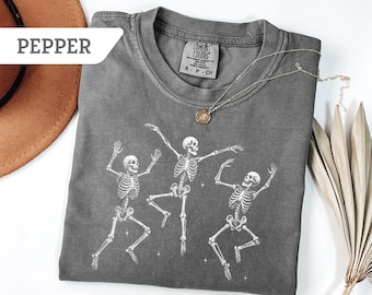 Comfort Colors®Dancing Skeleton Pumpkin Tee, Retro Halloween Tshirt, Womens Halloween Shirt, Cute Fall Shirt, Spooky Season, Pumpkin  Gift