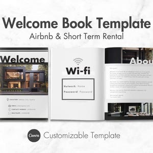 Sjabloon Airbnb welkomstboek zwart | CANVA-gastenboek | VRBO Booking Gids Vakantiewoningen Gastenhuis | Gids, sjabloon huishandleiding