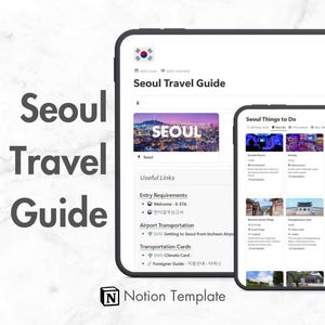 Seul, Coreia Guia de Viagem Digital | Bairros, Comida e Atividades | Modelo Notion | Itinerário de Viagem, Guia da Cidade, Planejador, Personalizável