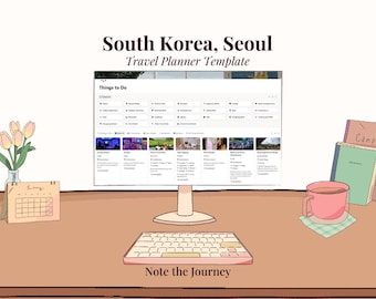 Modello Notion per la pianificazione di viaggi a Seul, Corea del Sud / Itinerario, guida gastronomica, quartieri e gite di un giorno / Download digitale