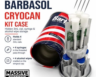Estuche de almacenamiento con vial, jeringa y toallitas de Barbasol CryoCan de Jurassic Park / Kit de péptidos réplica de utilería / Regalo de coleccionista