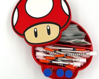 Super Mushroom 10mL Vial, Syringe & Alcohol Wipe Storage Case, Cute Mario Inspired Medical Organizer, Diabetic Supply Gamer Gift