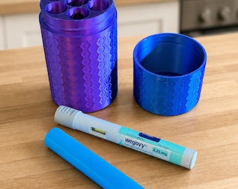 Wegovy 6 Pen Case with Ice Pack | Semaglutide GLP-1 Storage Jar for Fridge | Holds 6 Pens Plus Cold Pack | Discreet Twist Lid Container