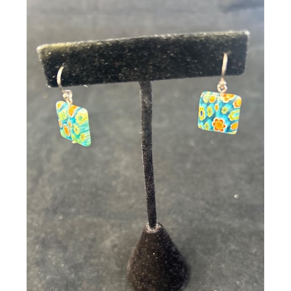 GlassOfVenice Murano Glass Millefiori Square Dangling Pierced Earrings