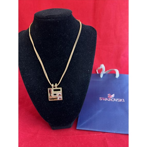 Authentic Swarovski Signed Swan Square Amber Crys… - image 1