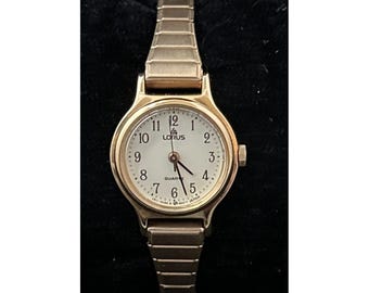 Lorus Ladies Quartz Watch Gold Tone White Dial Stretch Band Vintage New Battery
