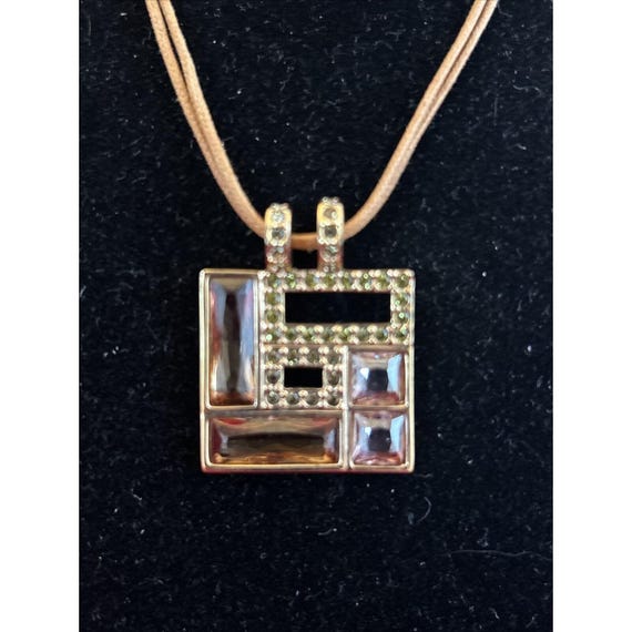 Authentic Swarovski Signed Swan Square Amber Crys… - image 2