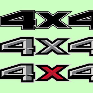 May include: Three 4x4 logo designs in black, gray, and red. The logos are displayed on a light green background. The first logo is black with a white outline. The second and third logos are gray with black and white outlines.