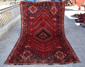 Antique Caucasian Rug, 6x9, Geometric Wool Handmade Rug
