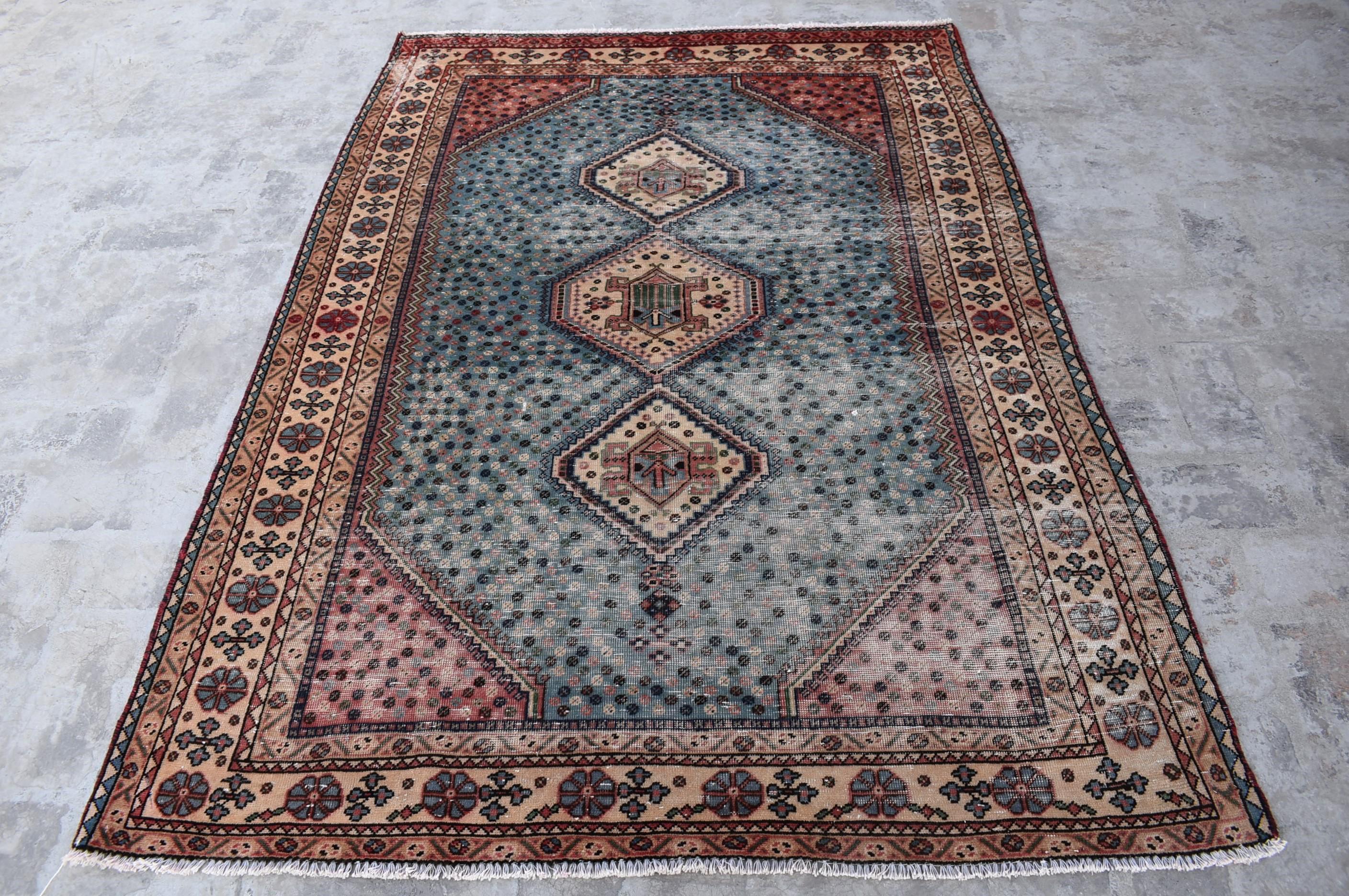 1940年代アンティーク 5x7 コーカサスラグ ブルー トルクメン