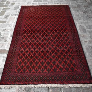 3&#39;8x6&#39;7 ft Turkmen Balochi Rug/ Afghan Vintage Rug 4x7 Geometric Tribal Rug Fine Pile Wool Area Rug/ One of a Kind Hand Knotted Oriental Rug