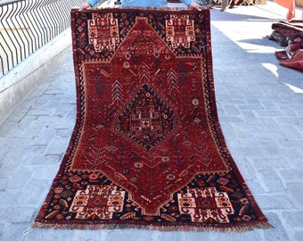 Alfombra caucásica antigua de 1,25 m x 2,18 m, pieza de coleccionista, alfombra tribal geométrica, alfombra oriental turcomana, alfombra afgana de 1,20 m x 1,81 m, alfombra vintage anudada a mano.