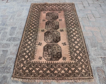4x6 ft Afghan Terracotta Rug, 1920s Tribal Geometric Wool Rug