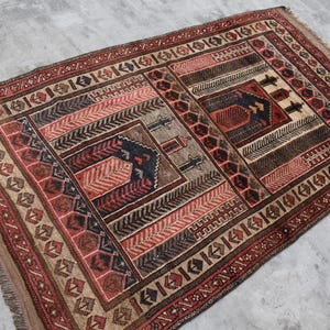4x7 ft Afghan Vintage Rug/ Authentic Handmade Wool Rug/ Turkmen Tribal Rug/ Antique Oriental Rug/ Geometric Area Rug/ Rugs for Living Room