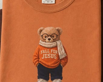 Fall For Jesus Shirt, Comfort Colors Tee, Christian Fall shirt, Teddy Bear Graphic Shirt, Faith Based Fall Shirt, Cute Bear T-Shirt