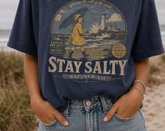 Stay Salty Matthew 5:13 Shirt, Vintage Christian T-Shirt, Coastal Faith Tee, Funny Religious Shirt, Salt of the Earth, Beach Jesus Gift Tee