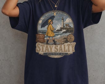 Stay Salty Shirt, Matthew 5:13  Christian Tee, You Are the Salt of the Earth, Vintage Lighthouse Graphic Tee, Comfort Colors gift for her