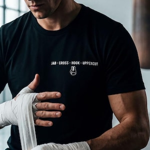 Jab Cross Hook Uppercut Shirt, Minimalist Boxing T-Shirt, Boxer Gift for Him, Boxing Coach Tee, Pocket Print Gym Shirt, Combat Sports