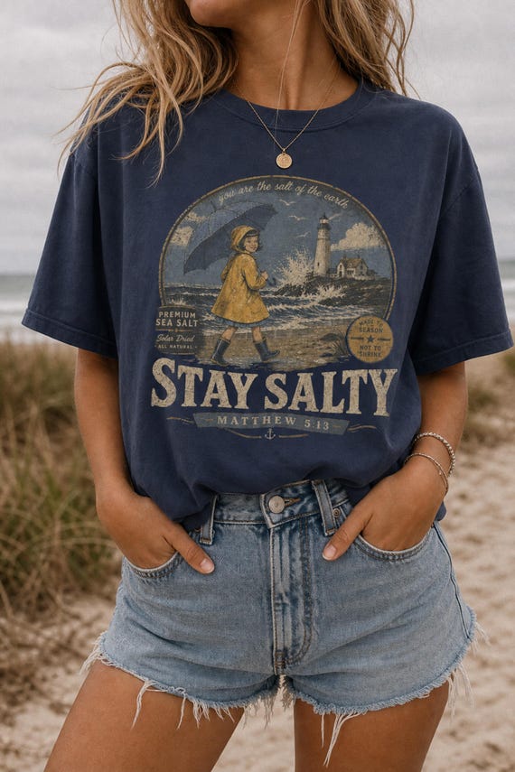Stay Salty Matthew 5:13 Shirt, Vintage Christian T-Shirt, Coastal Faith Tee, Funny Religious Shirt, Salt of the Earth, Beach Jesus Gift Tee