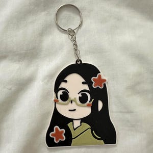 Custom Cartoon Girl Keychain – Personalized Cute Anime/Cartoon Keychain – Customizable Hair, Skin, Stars & Sweater Color – Gift for Her
