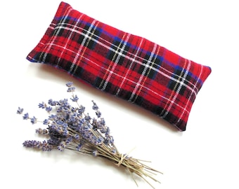 Lavender eye pillow, plaid flannel, microwave or freezer use, relax meditate