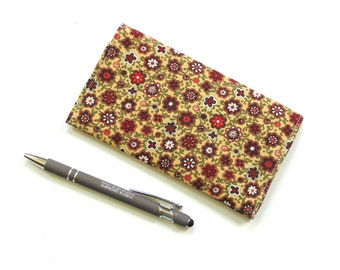 Checkbook cover with two pockets, floral cotton fabric