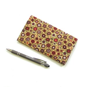 Checkbook cover with two pockets, floral cotton fabric image 1