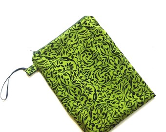 Light weight wet bag, 9 x 12 zipper pouch, wristlet strap and waterproof lining