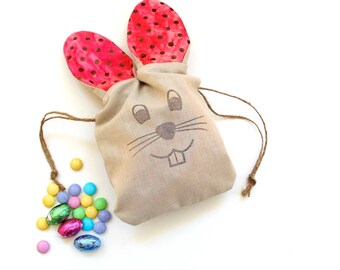 Easter bunny rabbit gift bag, small pouch, birthday favor bag for kids