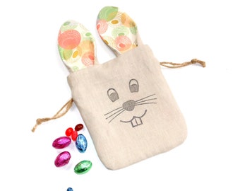 Easter bunny rabbit gift bag, kids pouch, ecofriendly party favor bag