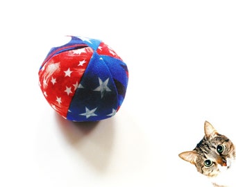 Catnip toy ball, soft cotton cat toy, red white & blue