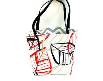 Large reversible tote, botanical print grocery shopping bag