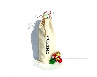 Cheers wine bottle gift bag, ecofriendly linen bag, hostess gift