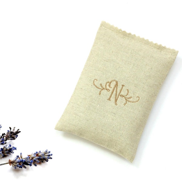 Lavender sachet Personalized gift, drawer freshener with embroidered letter initial