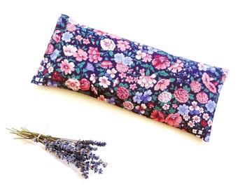 Organic lavender eye pillow, weighted mask, floral cotton, microwave rice bag