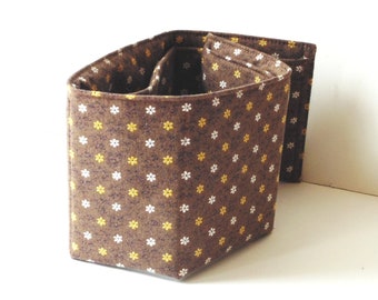 Purse organizer, brown floral cotton fabric, drop in bag insert