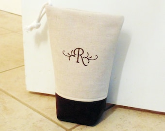 Custom doorstop, personalized letter door wedge, linen fabric, modern minimalist