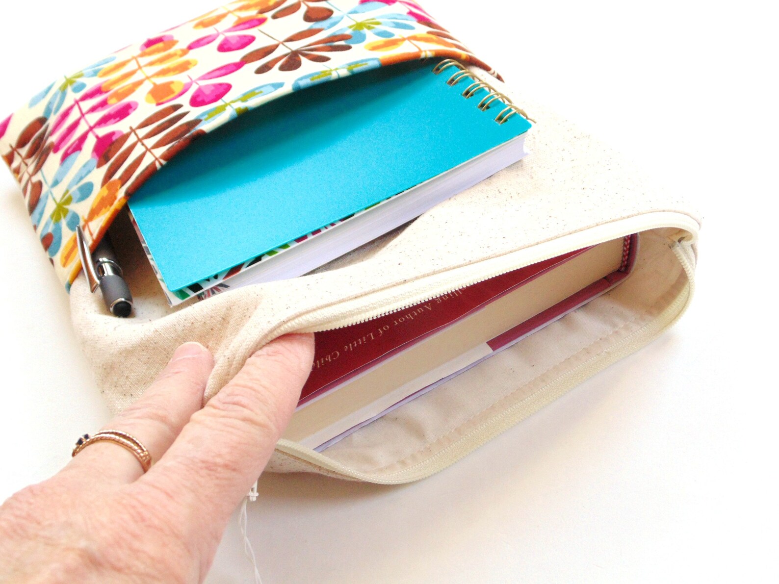 Large book sleeve zipper pouch for hardcover or paperbacks Etsy
