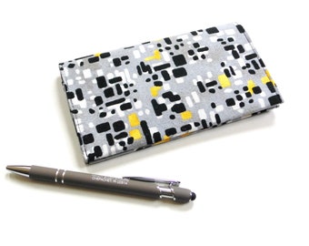 Fabric checkbook holder with two pockets, abstract modern cotton print