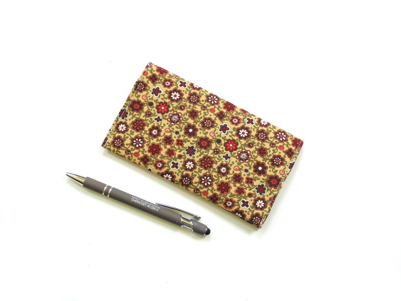 Checkbook cover with two pockets, floral cotton fabric image 1