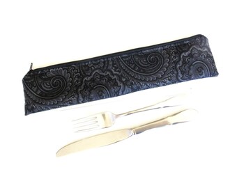 Travel drinking straw and pouch, reusable utensil bag, makeup brush holder, waterproof lining