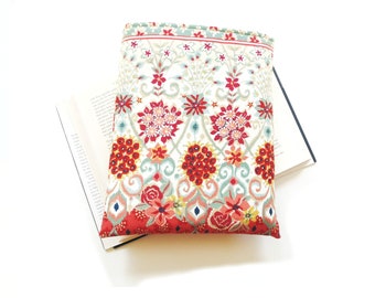 Large book sleeve, hardcover book protector, fully lined, reader tablet case, floral fabric pouch