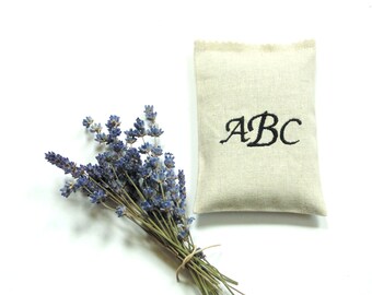 Lavender sachet, drawer freshener, personalized embroidered monogram letters