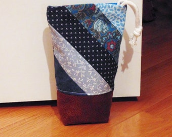 Blue doorstop, pieced quilted cotton fabric, zipper top, comes unfilled